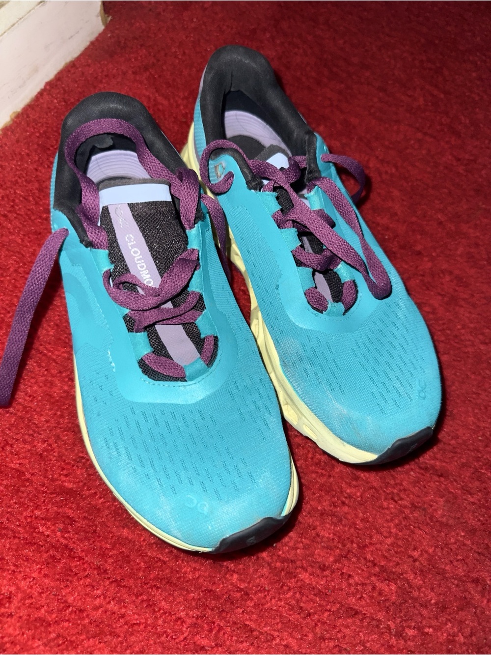 On Running Women's Athletic Sneakers — Teal Upper with Purple Laces
